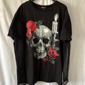 Current Mood Dolls Kill Skull Roses Graphic Long Net Sleeves Size 2X